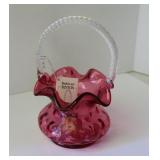 Fenton Cranberry Basket 8" Tall