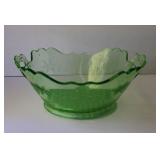 Green Uranium Glass Handled Centerpiece Bowl