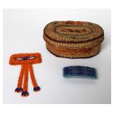 Vintage Native Sweetgrass Basket & Beaded Jewelry
