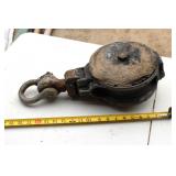 antique wooden block and tackle double pulley