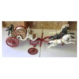 vintage cast iron toy fire hose reel wagon