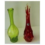 Mid Century Blown Glass Vases set 2 12"T