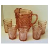 Anchor Hocking pitcher Glasses Miss America Patter