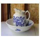 Antique Stoneware Wash Basin & Pitcher Heavy