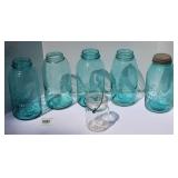 Antique Blue Glass Ball Jars Lot 10" Tall