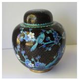 vintage Chinese cloisonne enamel ginger jar 9"T