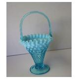 Fenton Blue Opalescent Hobnail basket