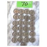 1961 "D" Jefferson Nickels 25 Coins