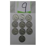 1957D 1958D Franklin Half Dollar Coins set 10