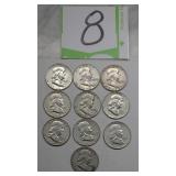 1950 Franklin Half Dollar Coins set 10