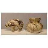 Native American Navajo horsehair pottery Bear Vase