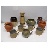 Assorted Stoneware Vases & Cups Lot
