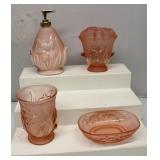 Pink Glass Bathroom Set