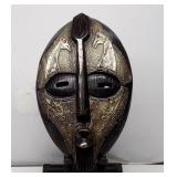 Ghanaian Akan tribal mask is hand-carved wood