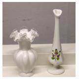 Fenton Vases Set of 2 1- Signed Hand Painted
