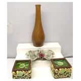 Vintage Pottery Vase & Candleholders Lot