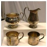 Vintage Sterling Silver Creamer Sugar 2 Cups Lot