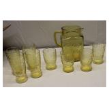 Amber Depression Glass Madrid Pitcher Glasses Set