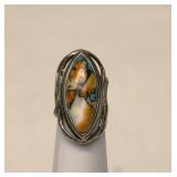 Sterling Silver spiny oyster copper turquoise Ring