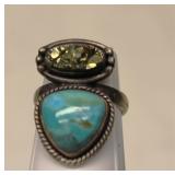 Vintage Sterling Silver Tourquoise Pyrite Ring