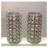 Iridescent Faceted Glass Candle Holders
