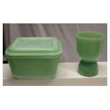 Jadeite Refrigerator Dish with Lid & Egg Cup