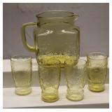 Amber Depression Glass Madrid Pitcher & Glasses