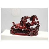 Three Running Horses Statue Red Resin