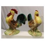 Royal Copley Rooster & Hen Figurine Pair 1950s