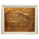Western 3D hammered copper relief art Signed 1969