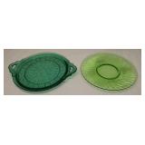 Jeannette Glass Handled Tray Spiral Green Dep Plat