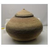 Native Alaskan Yupik Coiled Lidded Basket 17"T19"W