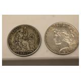 1922 TRVST Peace Dollar  1926 Peruvian silver coin