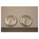 1884 Morgan Silver Dollars Set of 2 Coins