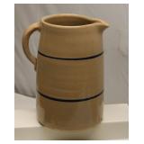 Blue and White Stoneware Blue Stripe Pitcher 10"T