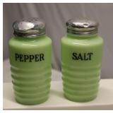 Jadeite Beehive Ribbed Salt & Pepper Shakers