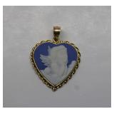 14k Gold Cupid in Heart Cameo Charm Pendant