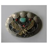 Silver Turquoise Eagle Buffalo Nickel Buckle