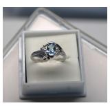 10K White Gold Aquamarine Diamond Ring