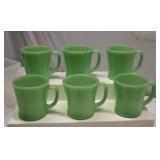 Fire King Jadeite Green D-Handle Mugs set 6