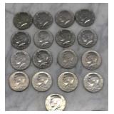 1970's Kennedy 1/2 Dollars 17 Coins