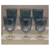 Blue iridescent Glass wine goblets Set