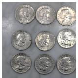 Susan B. Anthony Dollars Coins set of 9