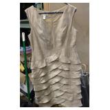 LONDON TIMES Layered Shimmer Crepe Cocktail Dress