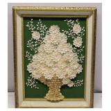 Mid Century 3D Shell Flower Floral Framed Art