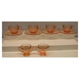 Vintage pink depression Adam Pattern Cups Saucers