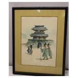 Mid-Century original watercolor painting Signed