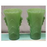 GREEN JADEITE Glass Art Deco Flower Vase