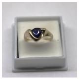 10K Gold Blue Sapphire Diamond Ring