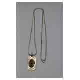 Sterling Silver Fire Agate Pendant Necklace